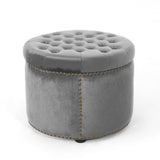 Elegant Round Ottoman Footstool With Studded Rim