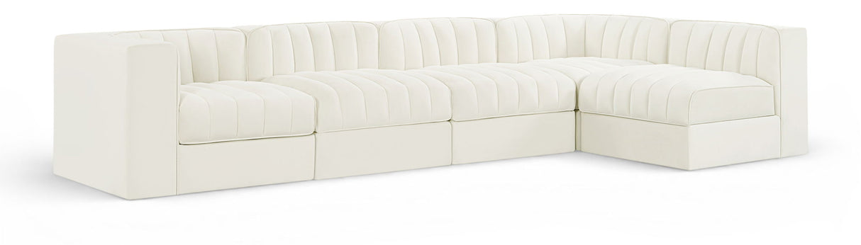 Rummi - Velvet Performance Fabric Upholstered 5 Piece Modular Sectional, L-Shaped (Right)