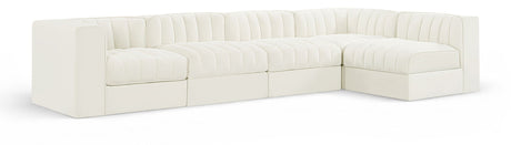 Rummi - Velvet Performance Fabric Upholstered 5 Piece Modular Sectional, L-Shaped (Right)