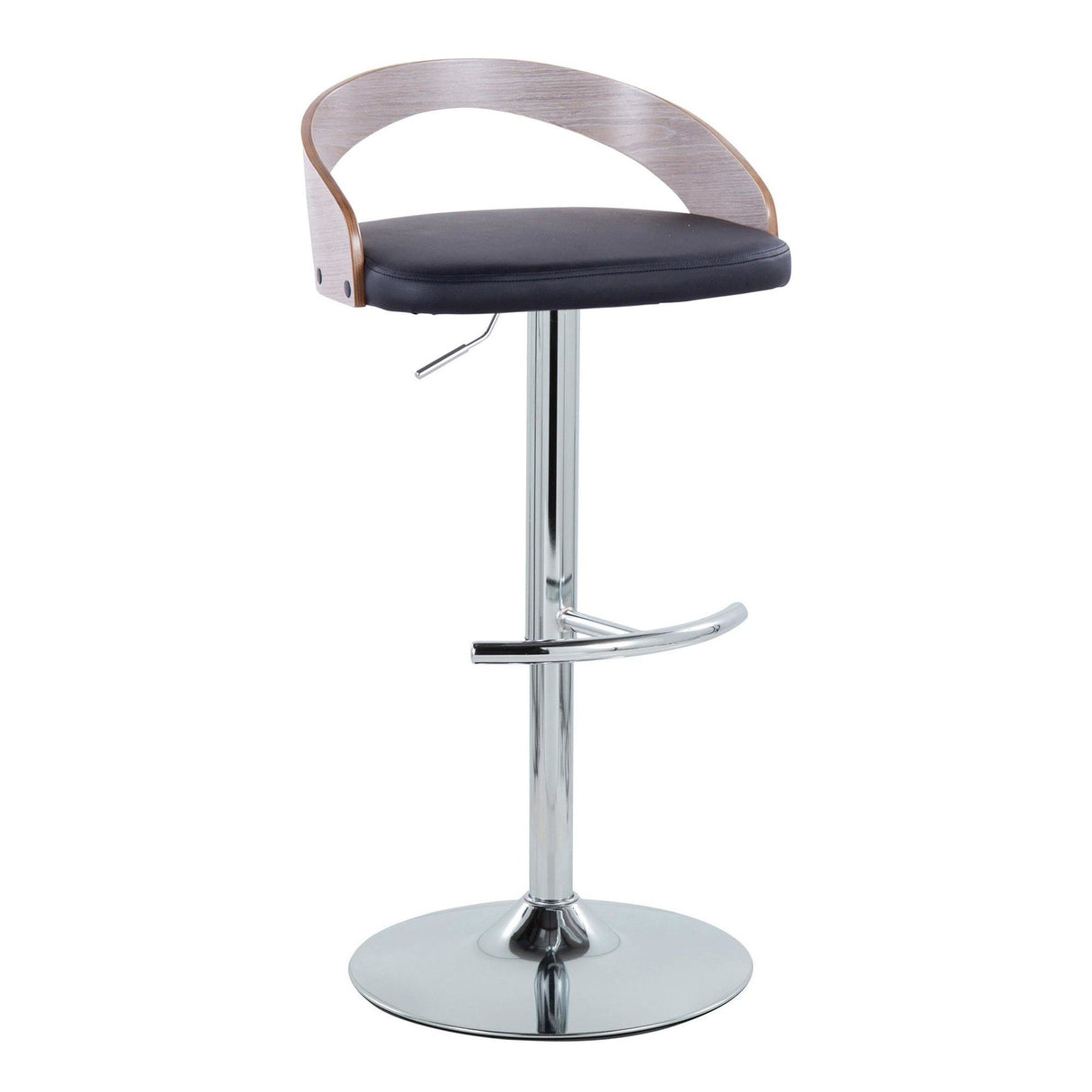 Grotto - Adjustable Barstool - Chrome Metal, Light Grey Wood
