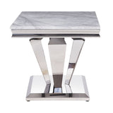 Satinka - End Table - Light Gray Printed Faux Marble Top & Mirrored Silver