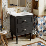 Bathroom Vanity Cabinet With Ceramic Sink Combo Set, Frame Modern Bathroom Storage Cabinet With 2 Drawers - Black