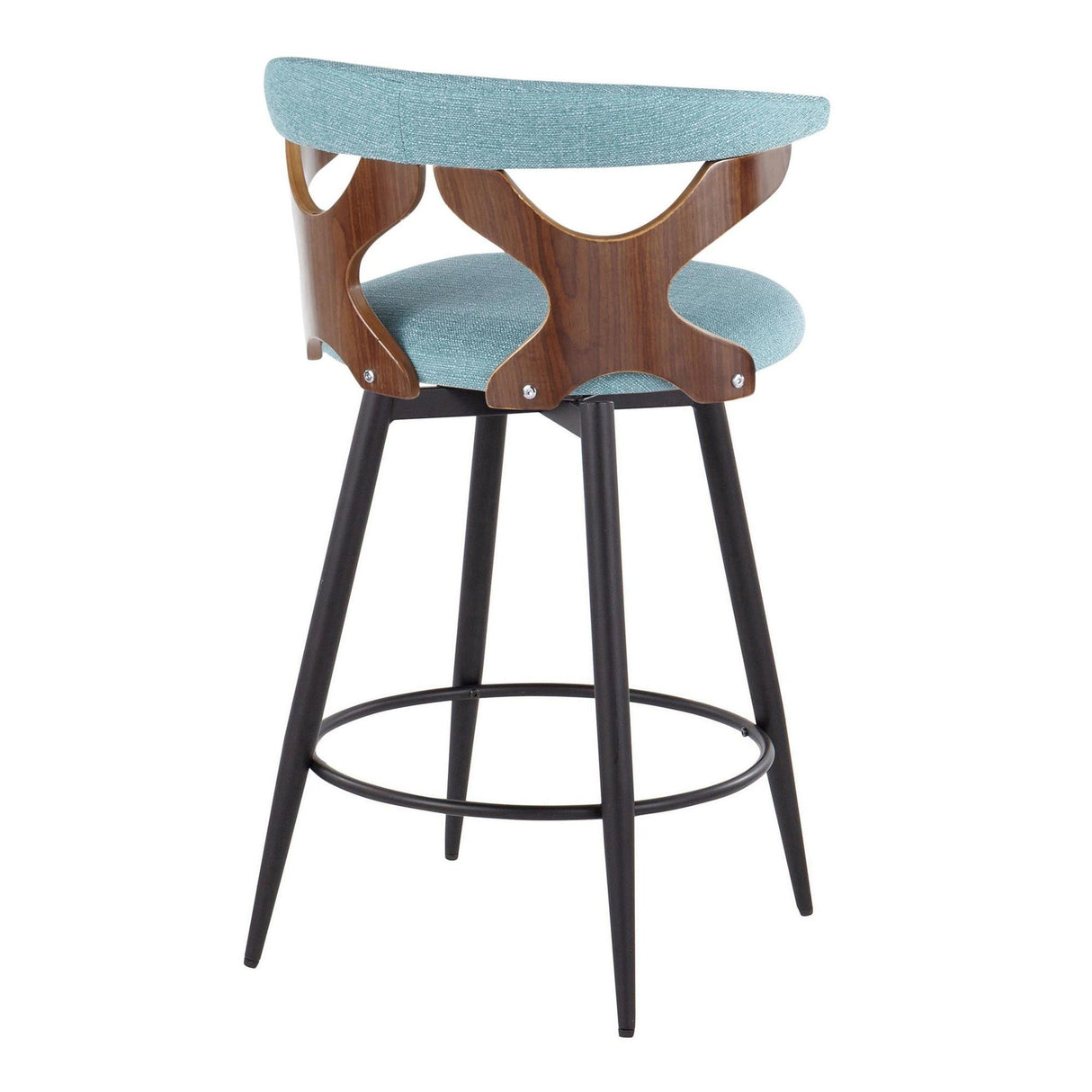 Gardenia - 25" Fixed-Height Counter Stool With Swivel And Rounded Black Metal Footrest (Set of 2) - Black Metal, Walnut Wood