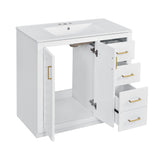 Modern Bathroom Vanity With Ceramic Sink, Freestanding Set With Drawers And Soft-Closing Doors