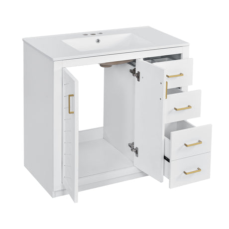 Modern Bathroom Vanity With Ceramic Sink, Freestanding Set With Drawers And Soft-Closing Doors