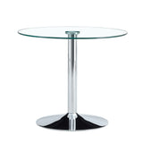 Modern Minimalist Circular Glass Dining Table With Electroplated Metal Legs 35" Diameter - Transparent