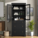 Freestanding Tall Bathroom Cabinet With Adjustable Shelves, Drawers, Soft Close Glass Doors