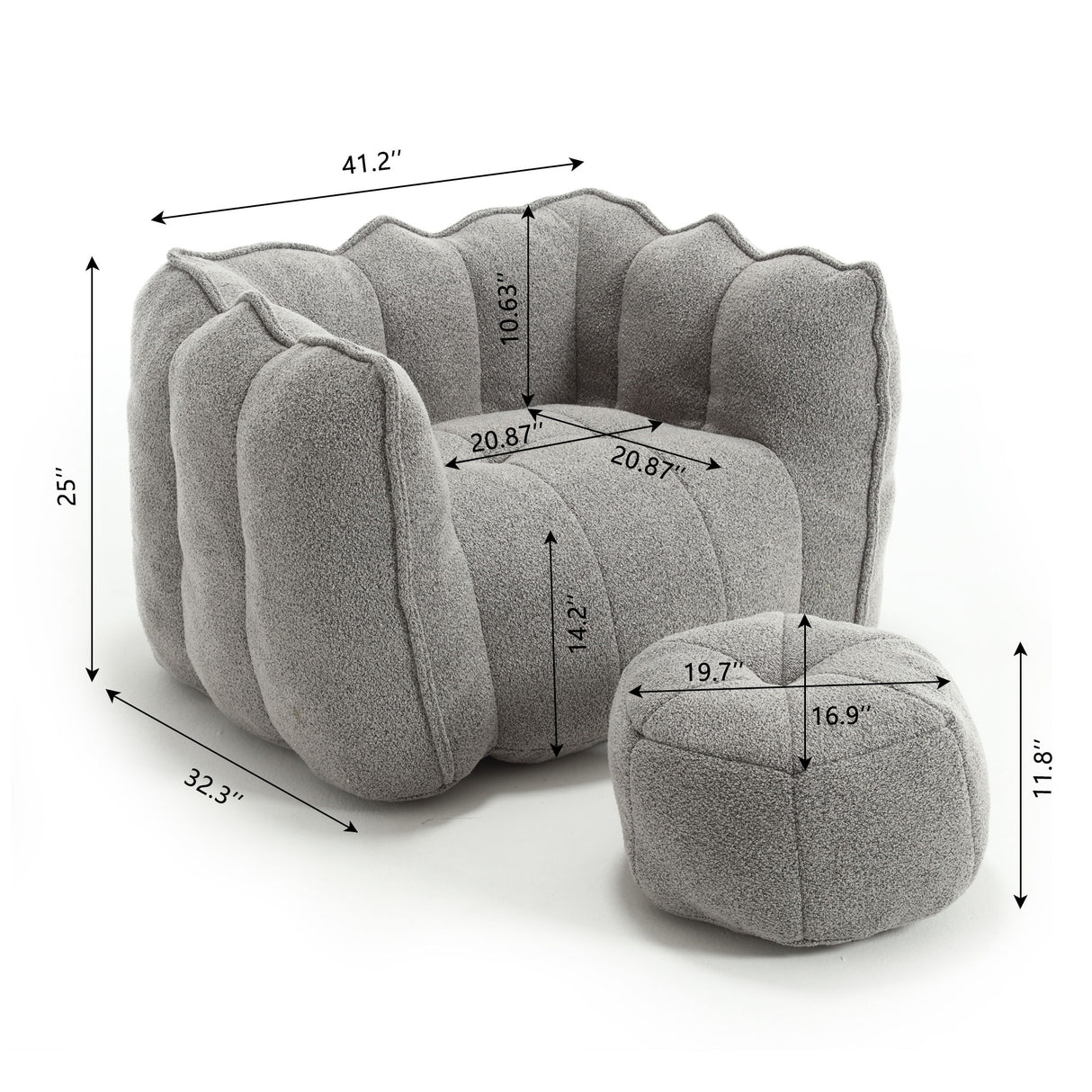 Soft Chenille Bean Bag Chair With High Resilient Foam