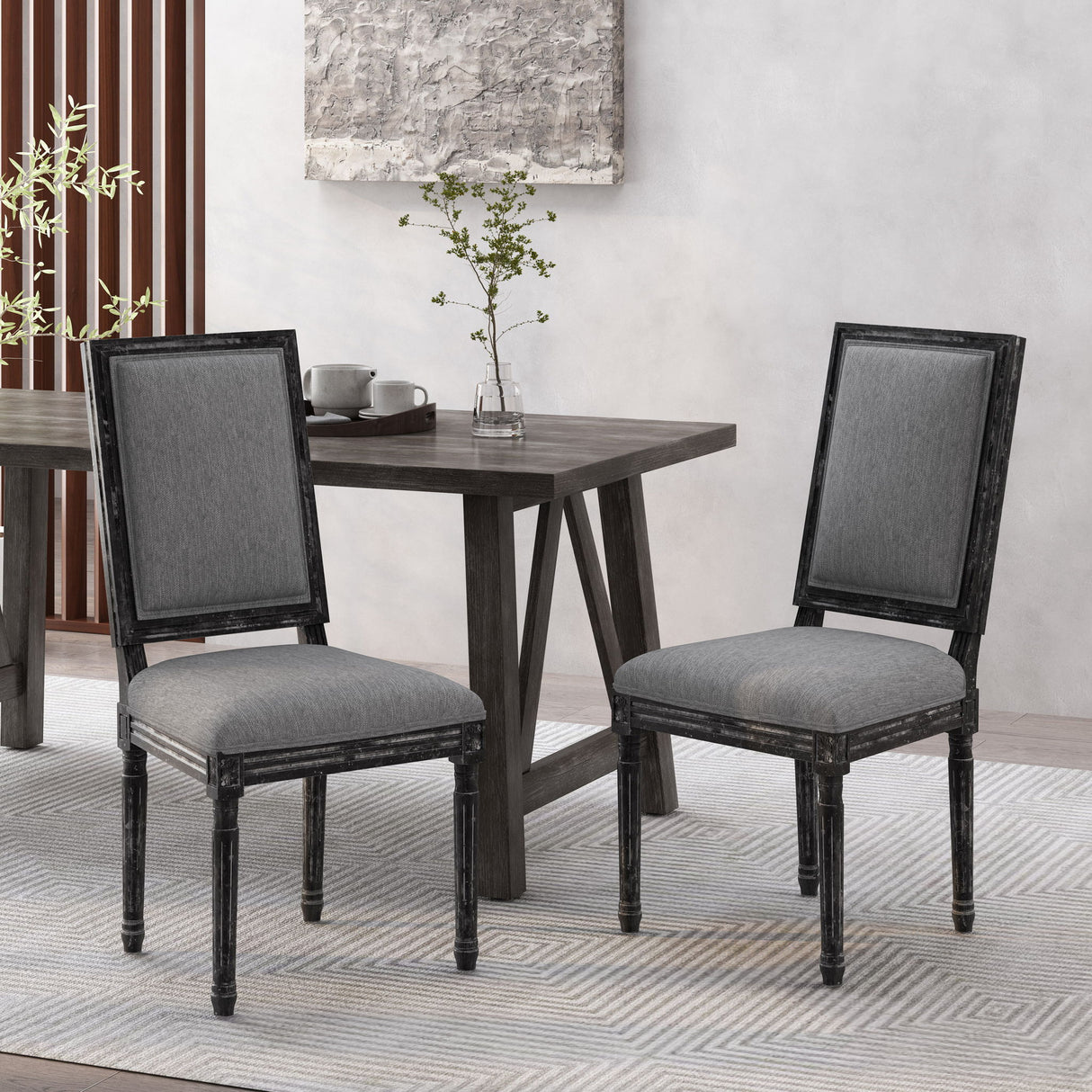 French Country Style Dining Chair With Upholstered Seating And Fluted Legs