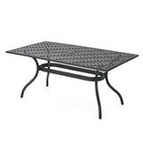 Outdoor Aluminum Dining Table With Lattice Design And Center Umbrella Hole - Black