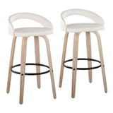 Grotto - Upholstered Fixed-Height Barstool (Set of 2) - Whitewashed Wood, White Faux Leather, Black Metal