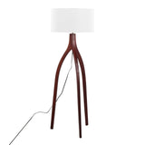 Wishbone - Contemporary Floor Lamp - Walnut Wood With A White Fabric Shade