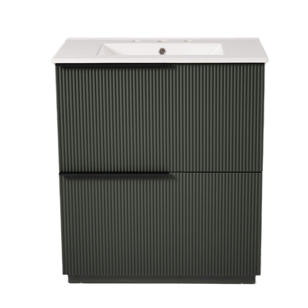 Fluted Bathroom Vanity With Ceramic Sink, Soft Close Slides