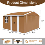 Heavy Duty Metal Storage Shed With Windows And Lockable Door, Weatherproof Outdoor Garden Shed