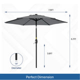 Umbrella With Crank Lift & Tilt, UV-Resistant Canopy For Patio