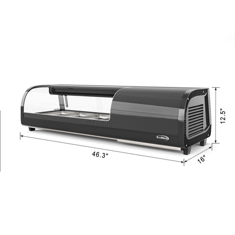 46 in. Glass Sushi Countertop Display Refrigerator with 4 Stainless Steel Trays in Black (KM-SR46-BK)