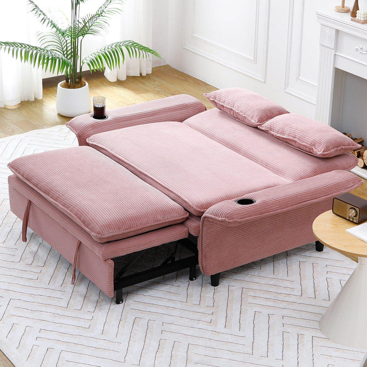 Modern Fabric Multi-Functional Sofa Bed With Adjustable Armrests And Backrests
