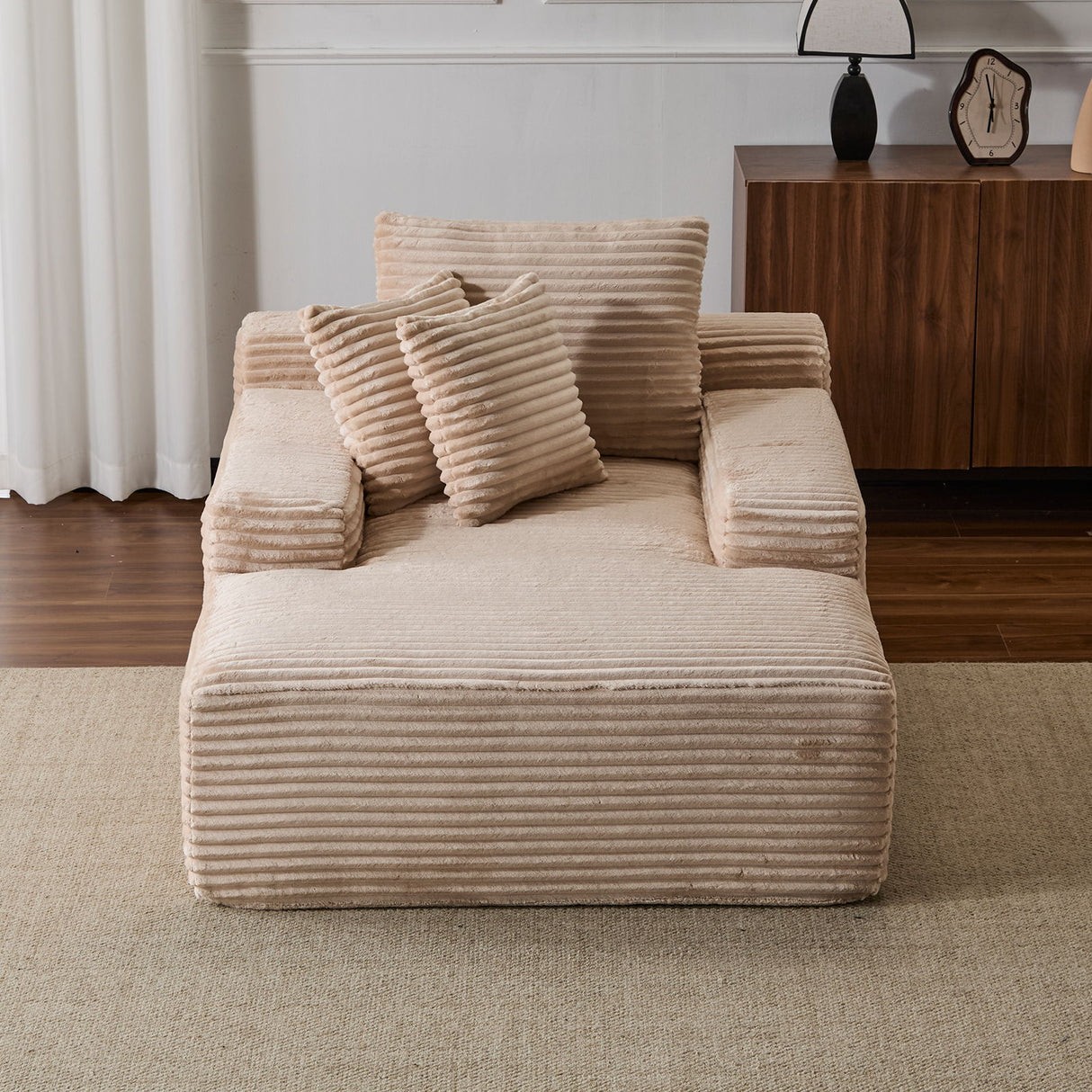 Oversized Chaise Lounge Chair Cozy Cloud Couch With 3 Throw Pillows And Wide Armrest