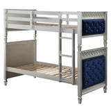 Varian - Twin Over Twin Bunk Bed - Blue Velvet & Silver