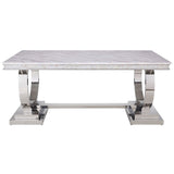 Zander - Dining Table - White Printed Faux Marble Top & Mirrored Silver