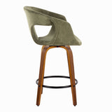 Curvo - 26" Fixed-Height Counter Stool With Swivel And Round Metal Footrest (Set of 2) - Walnut Wood