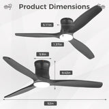 52" Ceiling Fan With Light, Dimmable DC Reversible Motor, 3 Blades