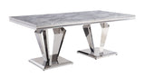 Satinka - Dining Table - Light Gray Printed Faux Marble Top & Mirrored Silver