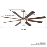 Large Ceiling Fan With Dimmable LED Light 8 Blades Remote Control, Reversible DC Motor