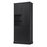 Modern Tall Storage Cabinet With Adjustable Shelves, Flip-Out Basket & Enclosed Doors