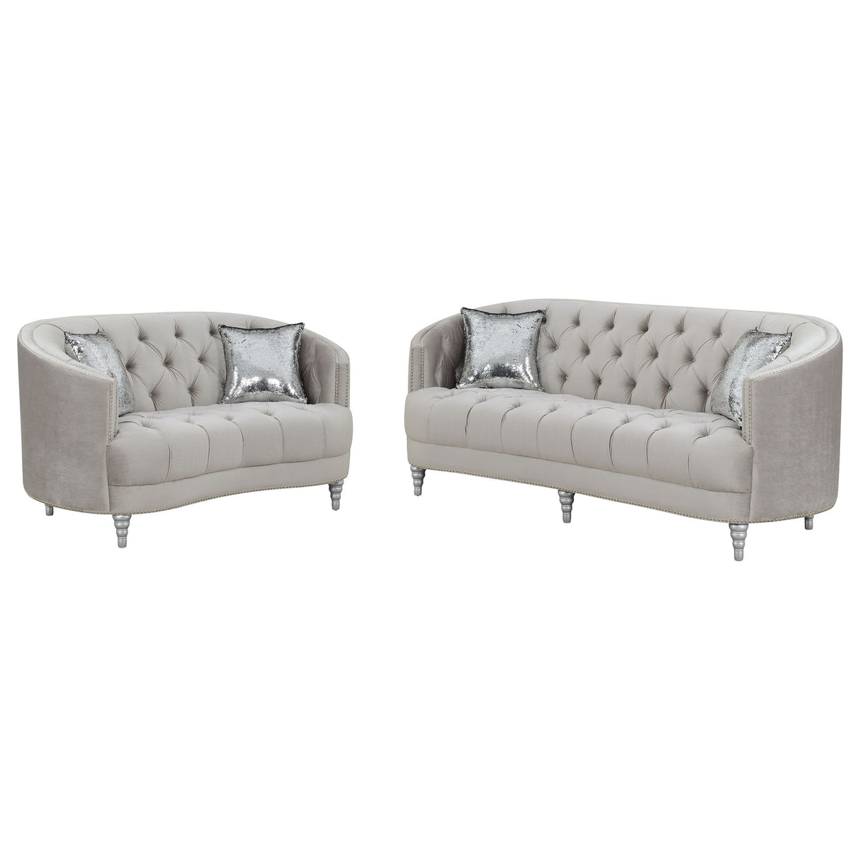 Elliston - 2 Piece Living Room Set With Upholstery Nailhead Trim - Gray