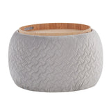 Tray - Pouf Contemporary Ottoman - Natural Wood And Silver Velvet