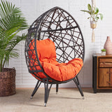 Outdoor Wicker Teardrop Chair With Cushion - Orange / Brown