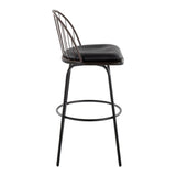 Riley - Claire Farmhouse Fixed-Height Swivel Barstool (Set of 2) - Black Metal, Bronze Metal, Dark Walnut Wood And Brown Faux Leather With Round Black Metal Footrest