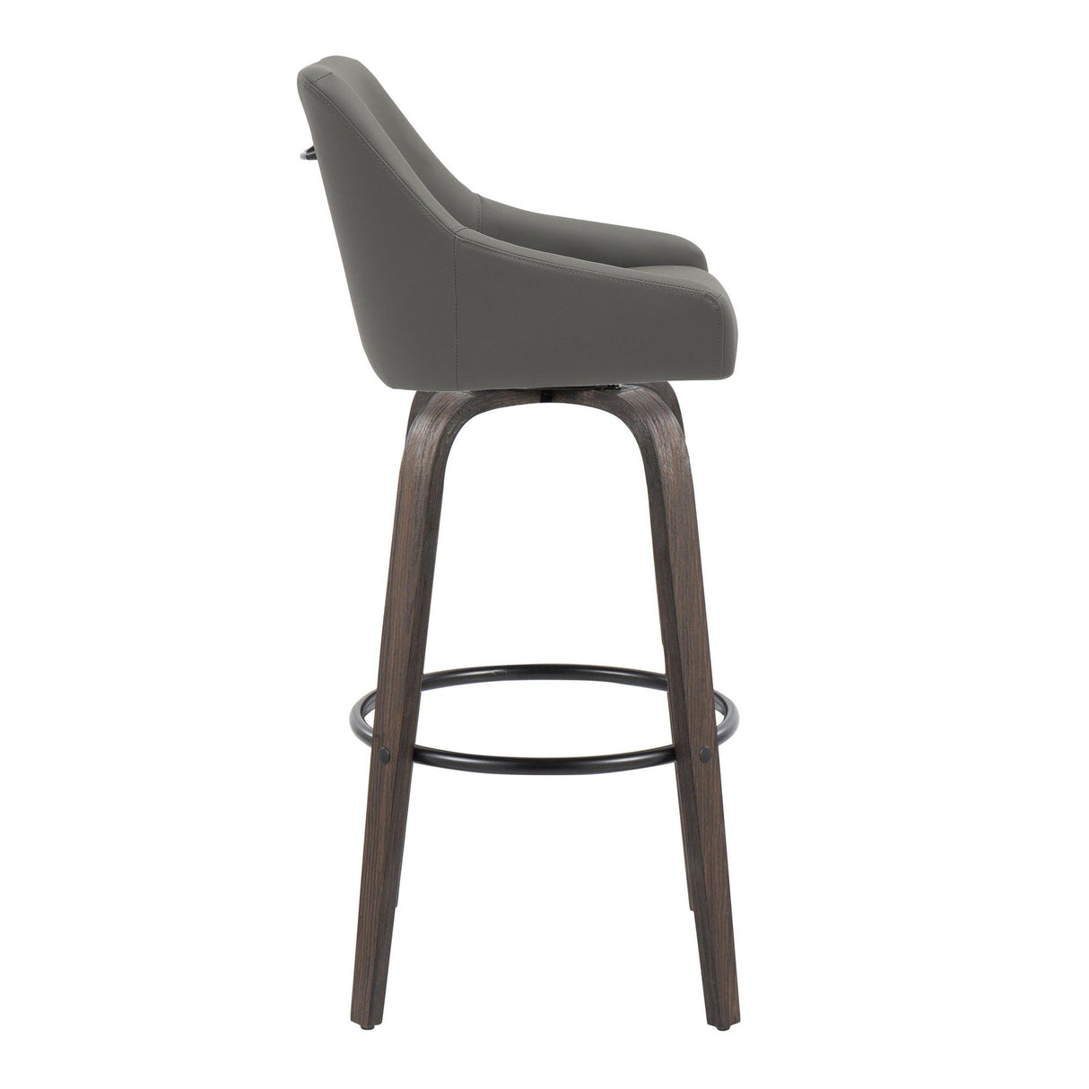 Hannah - 30" Fixed-Height Barstool With Swivel And Round Black Metal Footrest (Set of 2) - Walnut Glazed Wood