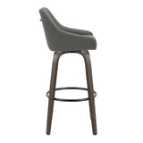 Hannah - 30" Fixed-Height Barstool With Swivel And Round Black Metal Footrest (Set of 2) - Walnut Glazed Wood