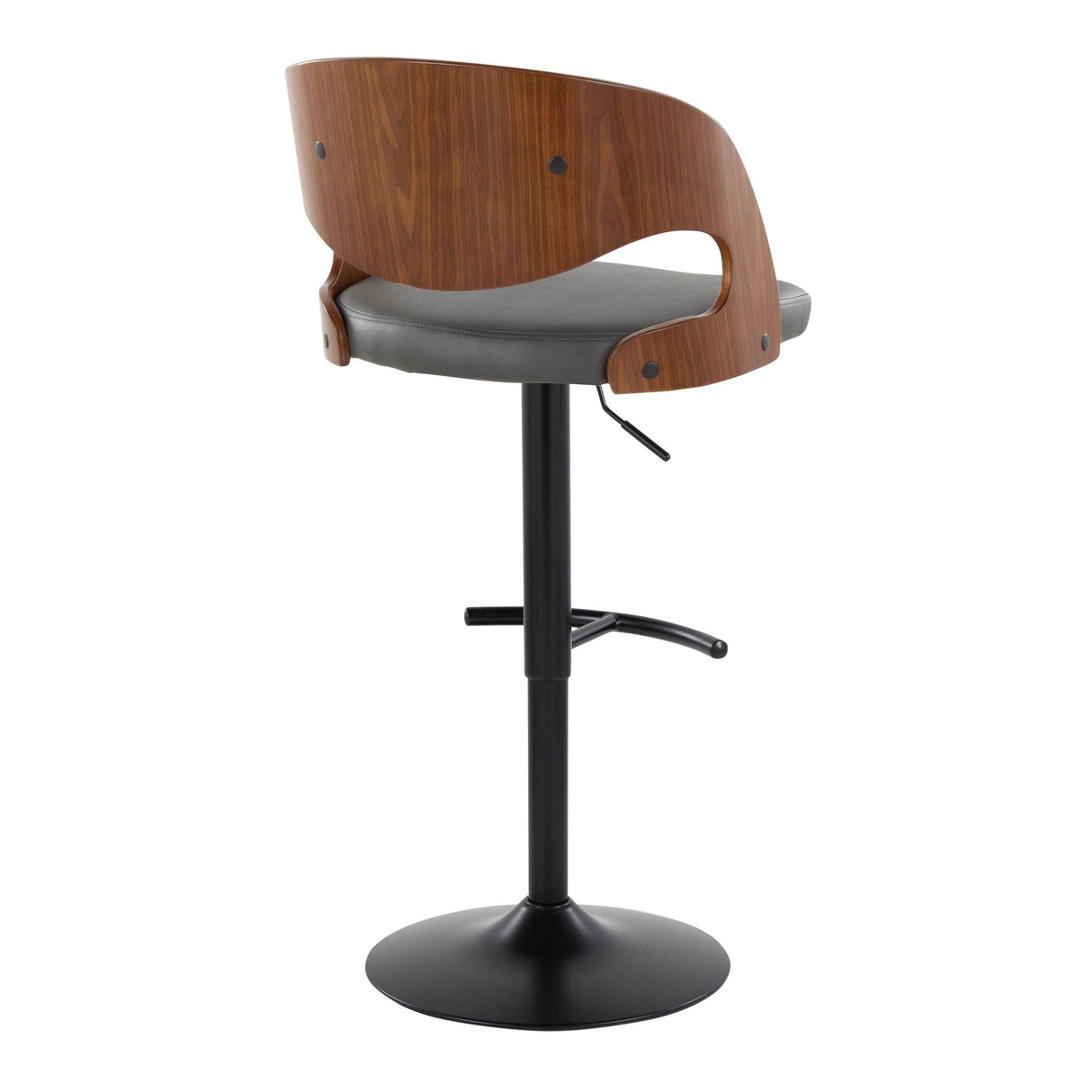 Pino - Mid-Century Modern Adjustable Swivel Barstool (Set of 2) - Black Metal, Walnut Wood