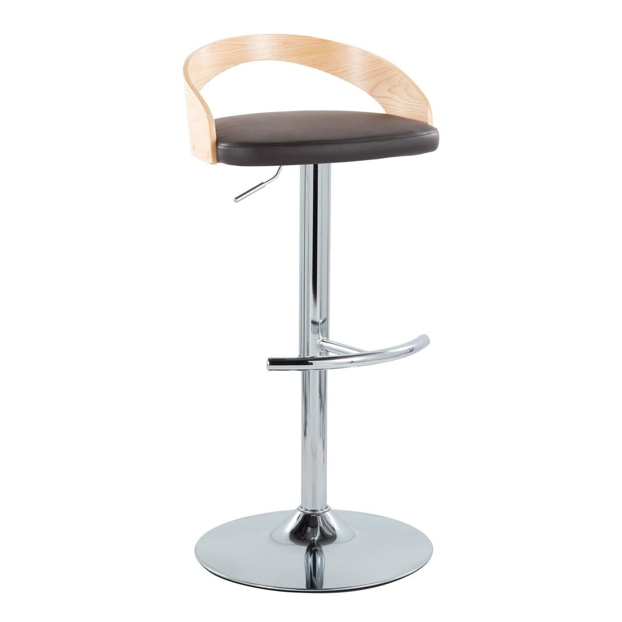 Grotto - Adjustable Barstool - Chrome Metal, Natural Wood
