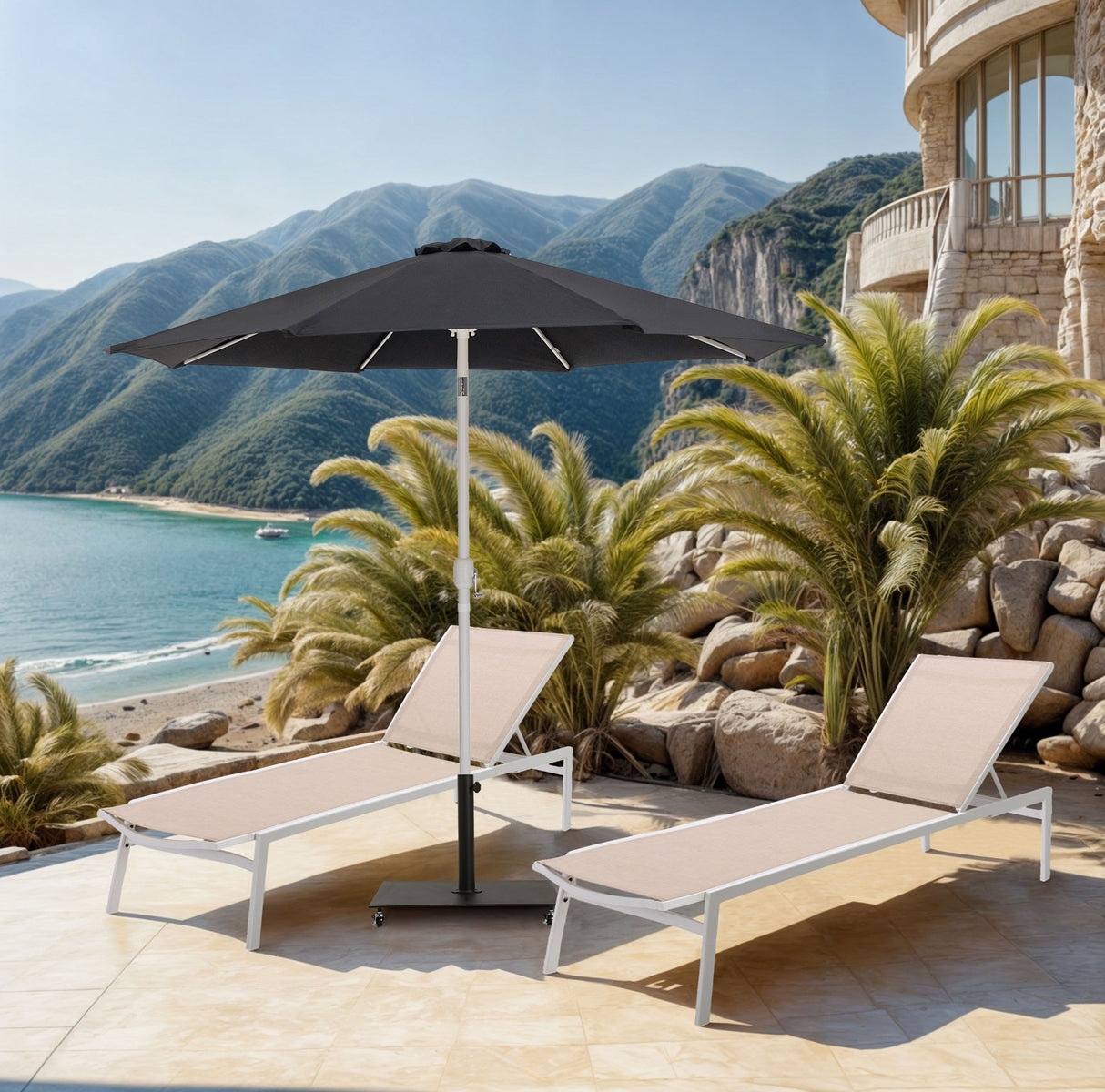 Fiji - Aluminum Patio Umbrella With Square Black And White Base