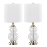 Belle - Contemporary Glass Accent Lamp (Set of 2) - Clear Wrinkle Glass, Brushed Nickel And White Linen Shade From Grandview Gallery