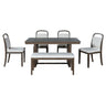 Farmhouse Dining Set With 4 Upholstered Chairs & 1 Bench