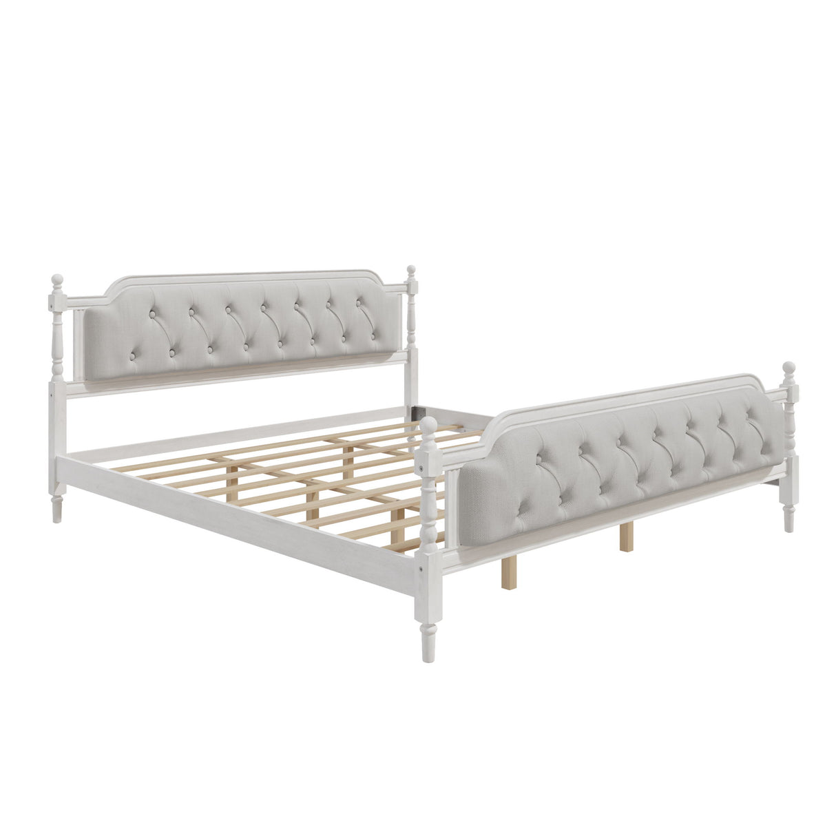 Traditional Style Solid Bed Frame With Upholstered Tufted Headboard, No Box Spring Needed