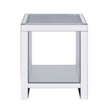 Noralie - End Table With Open Storage Compartment - Clear Glass, Mirrored & Faux Diamonds