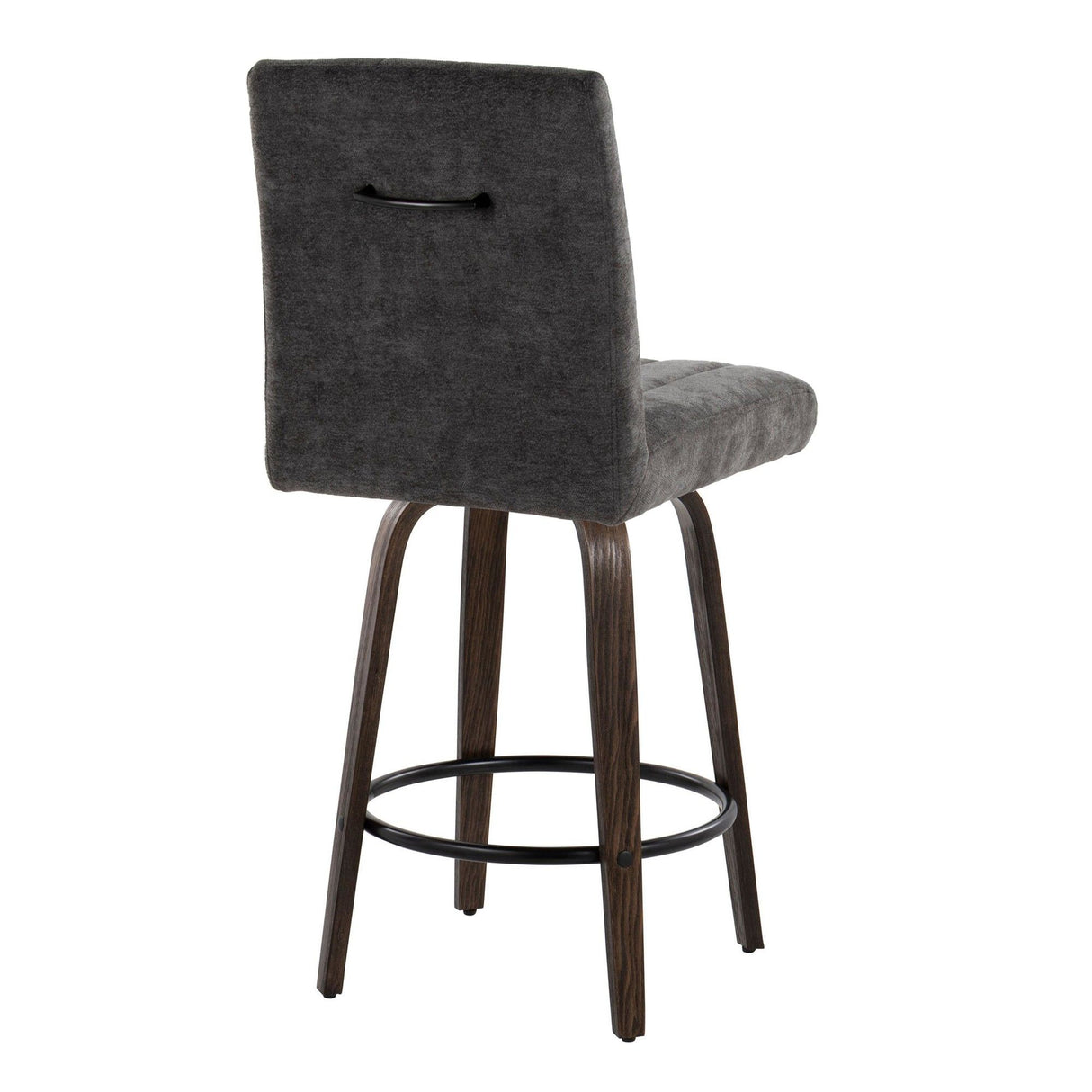 Hannah - Fixed-Height Counter Stool With Swivel And Round Black Metal Footrest (Set of 2) - Walnut Glazed Wood