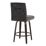 Hannah - Fixed-Height Counter Stool With Swivel And Round Black Metal Footrest (Set of 2) - Walnut Glazed Wood