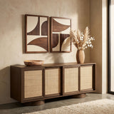 Windsor - Solid Wood And Brown Cane Sideboard / Buffet With Cylindrical Legs - Brown