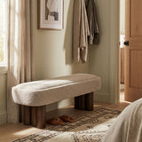 Indoor Upholstered Dining Bench - Khaki / Walnut