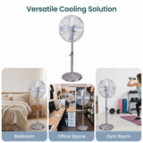 Stand Fan, 4 Blades, Rotary Knob Switch, Oscillation Function, Tilting Angle - Chrome