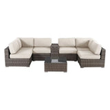 Elegant 4 Person Wicker Patio Seating Set With Cushions And Glass Top Table