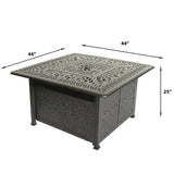 Elegant Cast Aluminum Square Fire Table With Fire Glass And Cover - Antique Bronze