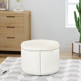 Elegant Round Ottoman Footstool With Studded Rim